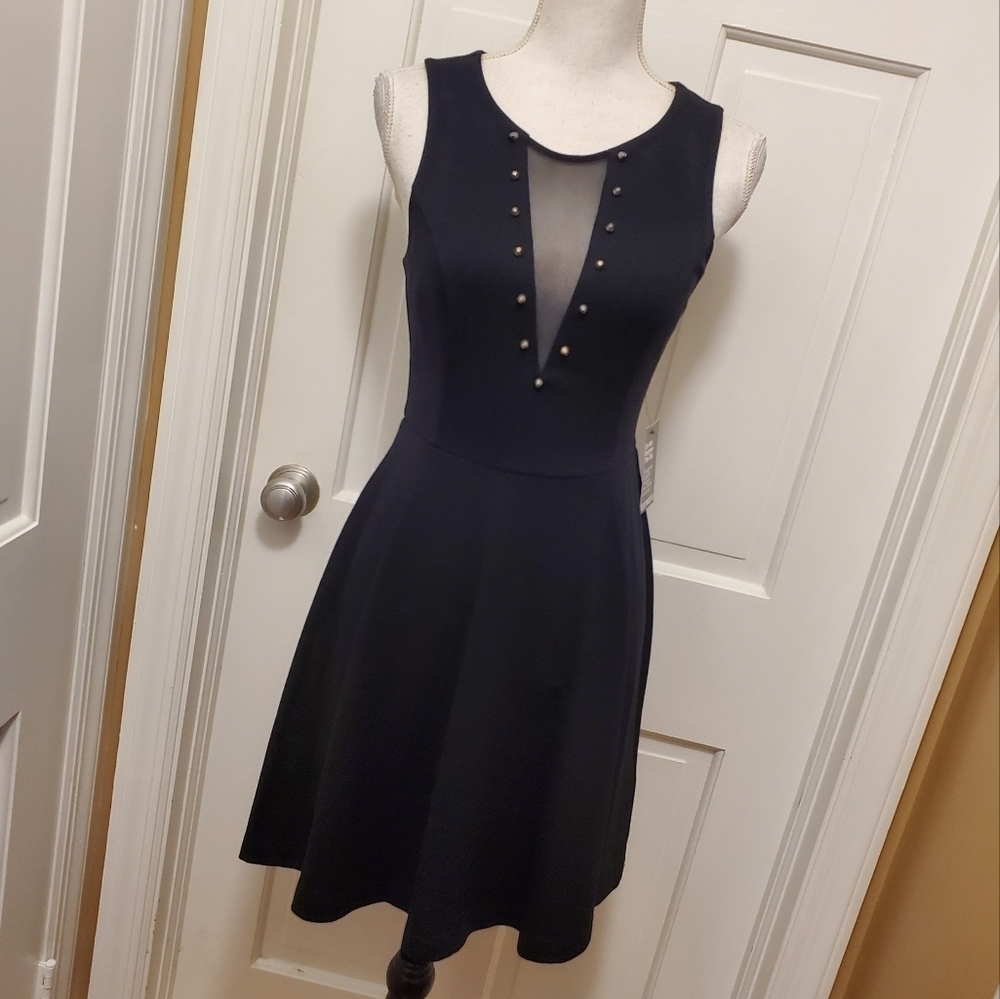 NWT EXPRESS Black Ponte Knit Sleeveless Fit & Flare Dress Size SP, Retail $79.90